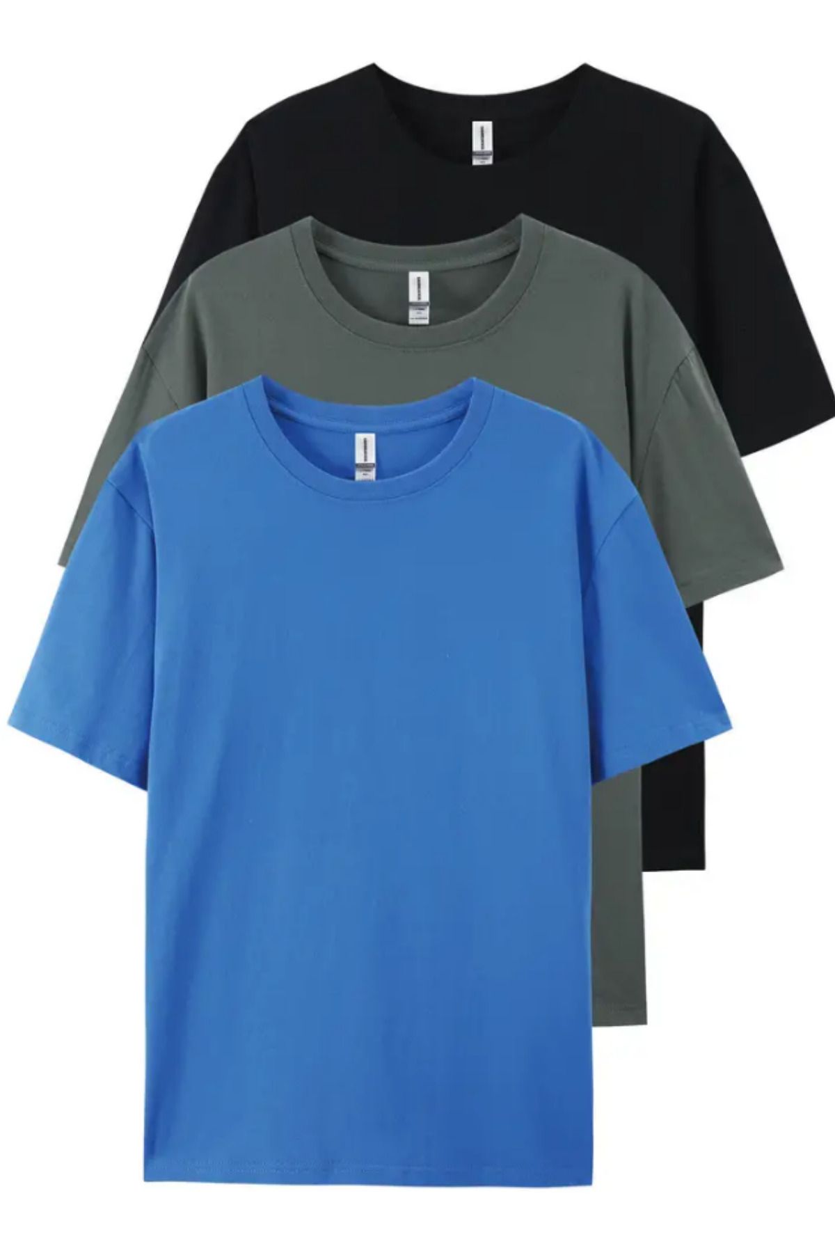 BLUE STREET Siyah Saks Füme 3'lü Basic Bisiklet Yaka T-shirt