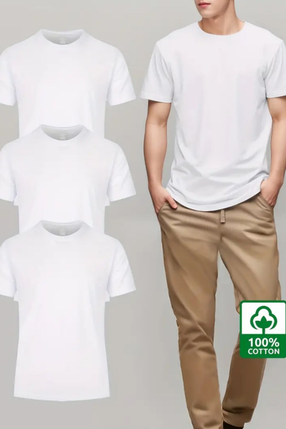 Tarz Cool Beyaz Beyaz Beyaz 3'lü Basic Bisiklet Yaka T-shirt