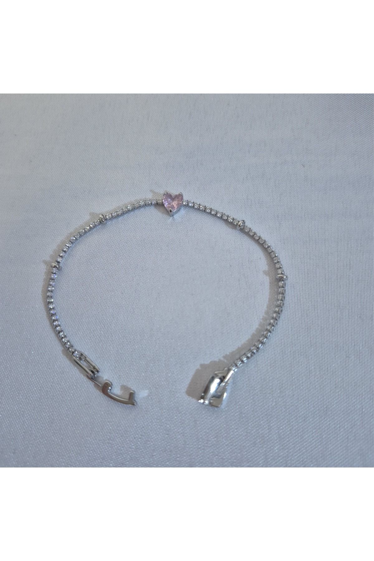Jewerly GÜMÜŞ MİNİK PEMBE KALPLİ BİLEKLİK