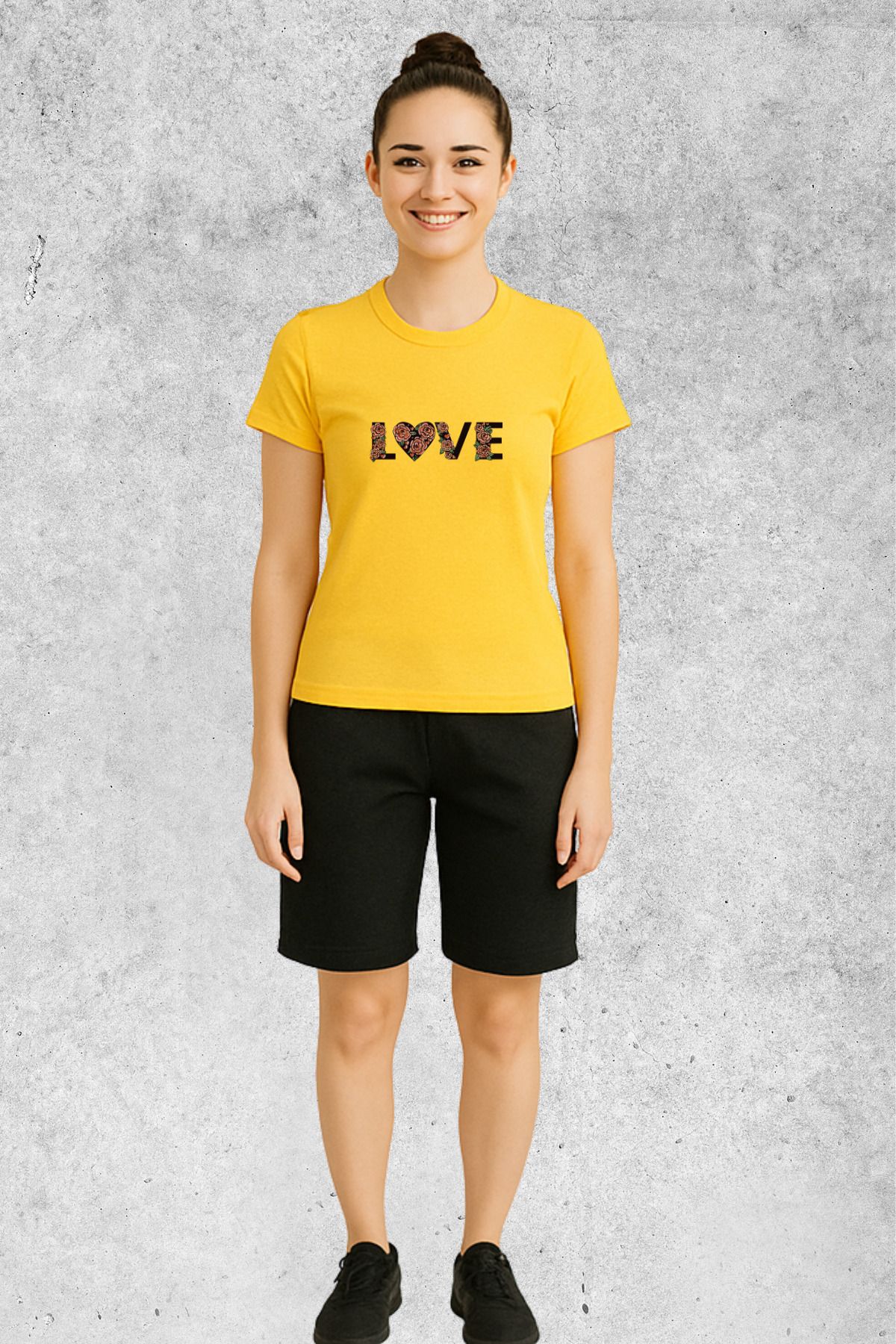 MOLICO BASİC unisex sıfır yaka kısa kollu LOVE baskılı TSHİRT