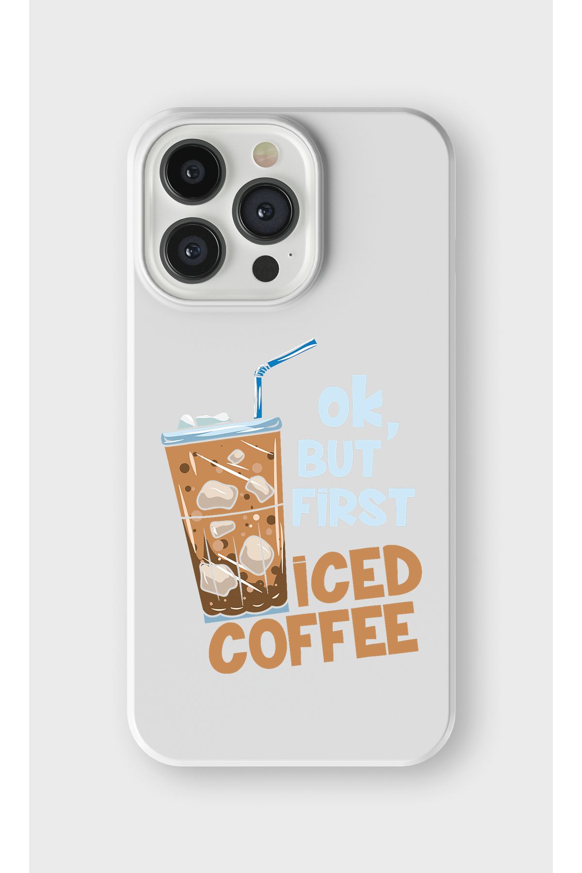 lelia iPhone 13 Pro Uyumlu Iced Coffee Tasarımlı İçi Kadife Lansman Beyaz Silikon Kılıf