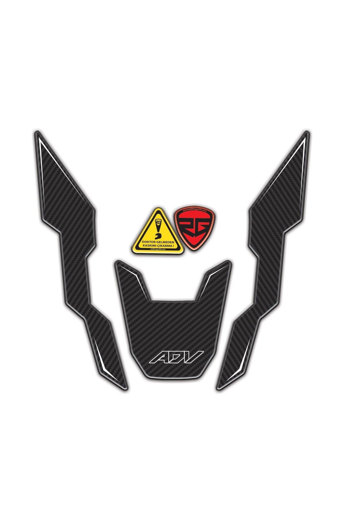 Redline Grafik ADV350 Karbon Görünümlü Far üstü Kafa Grenaj Sticker Set KARBON 3D Kabartmalı Pad Sticker Etiket Red