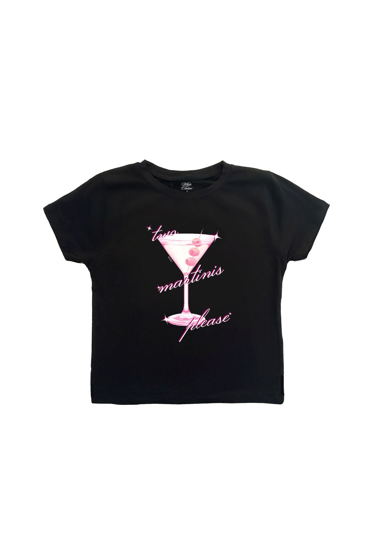 WHITE OF CREATIVE Martini Baby Tee Crop Top