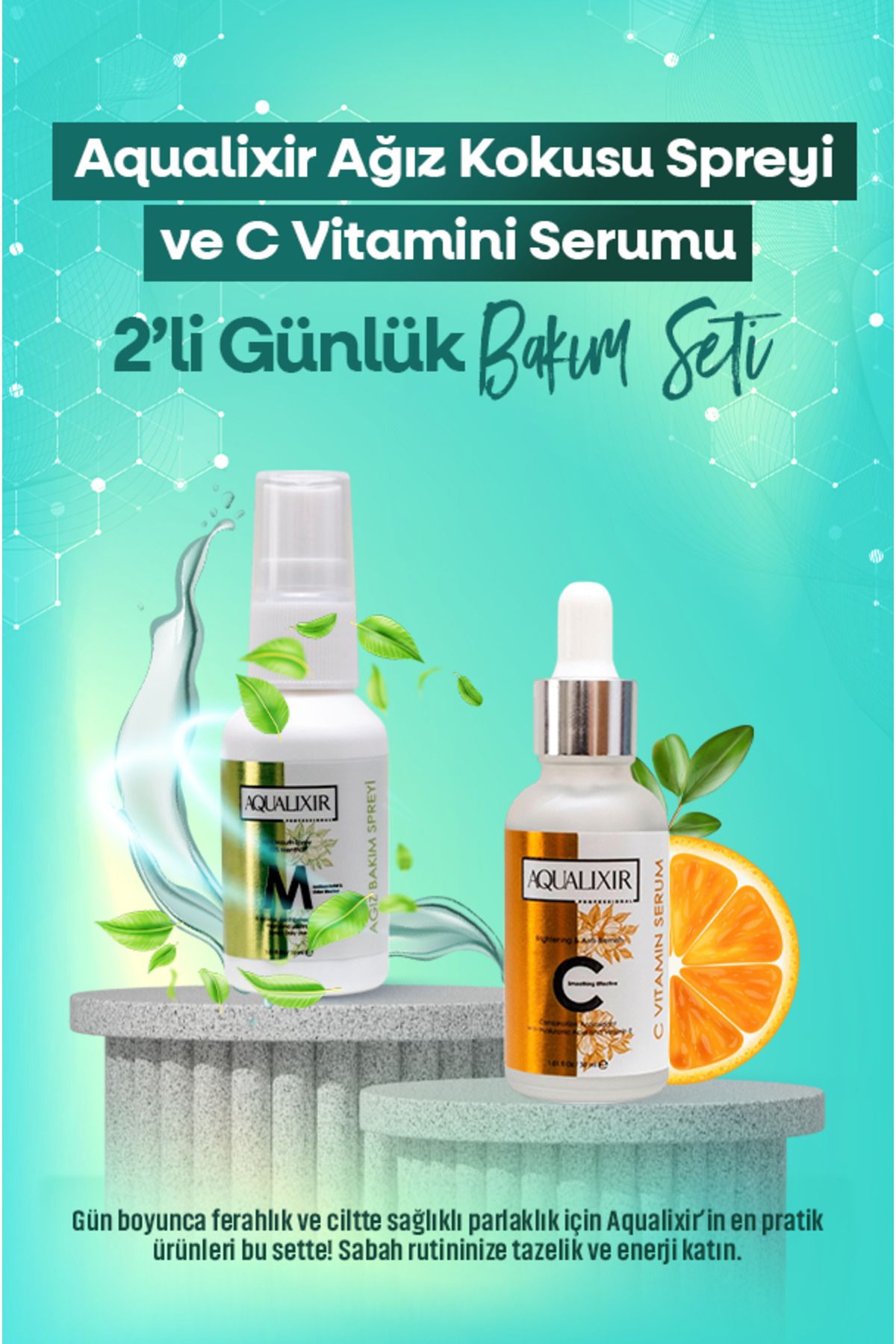 AQUALIXIR PROFESSIONAL Ağız Koku Giderici Spreyi Ve C Vitamini Serumu 2’li Günlük Bakım Seti
