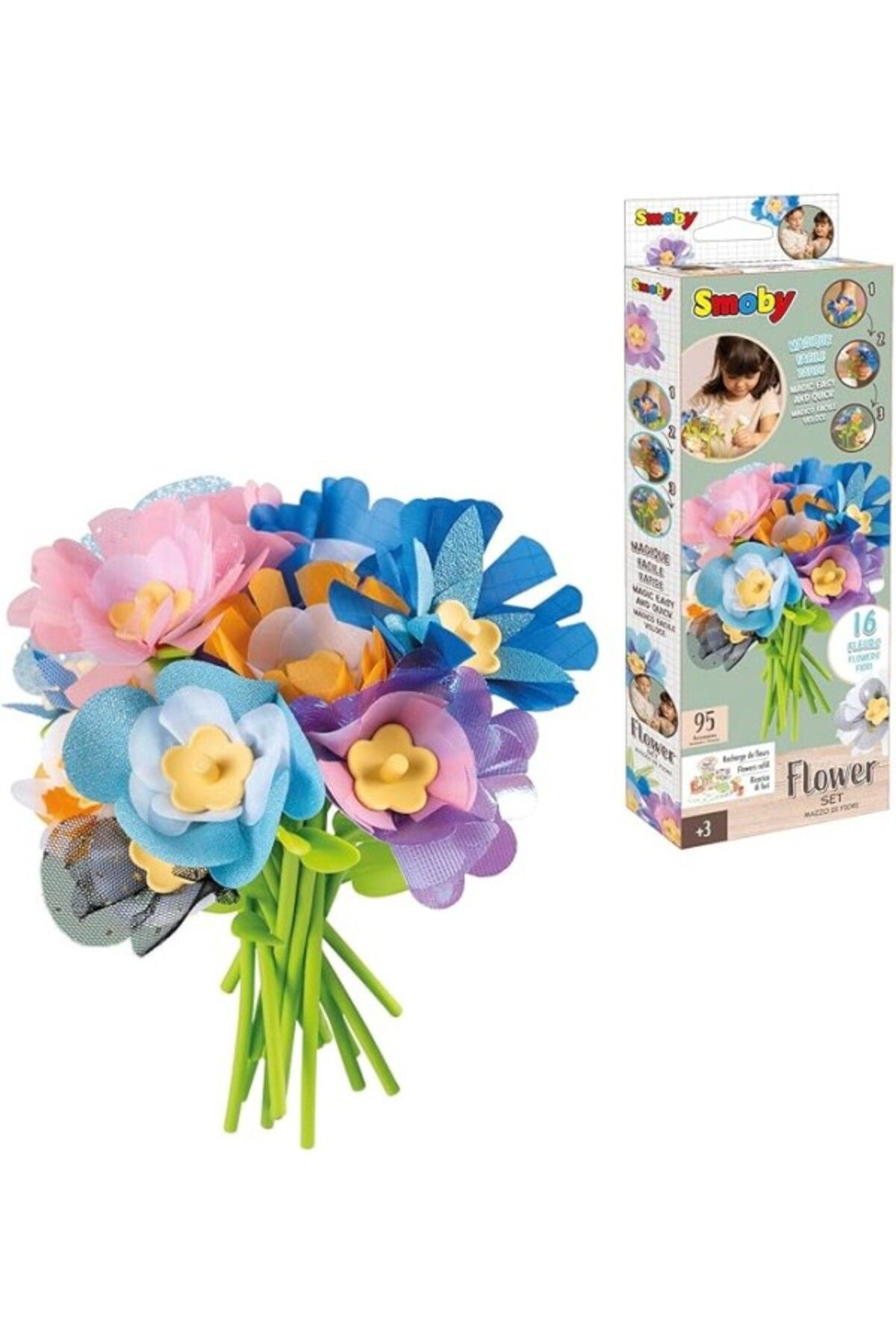 ShopZum Smoby, 350408, Çiçek Yapma Seti, 16 Adet Farklı Çiçek, Özel Çiçek Kumaşları, Aksesuarlı