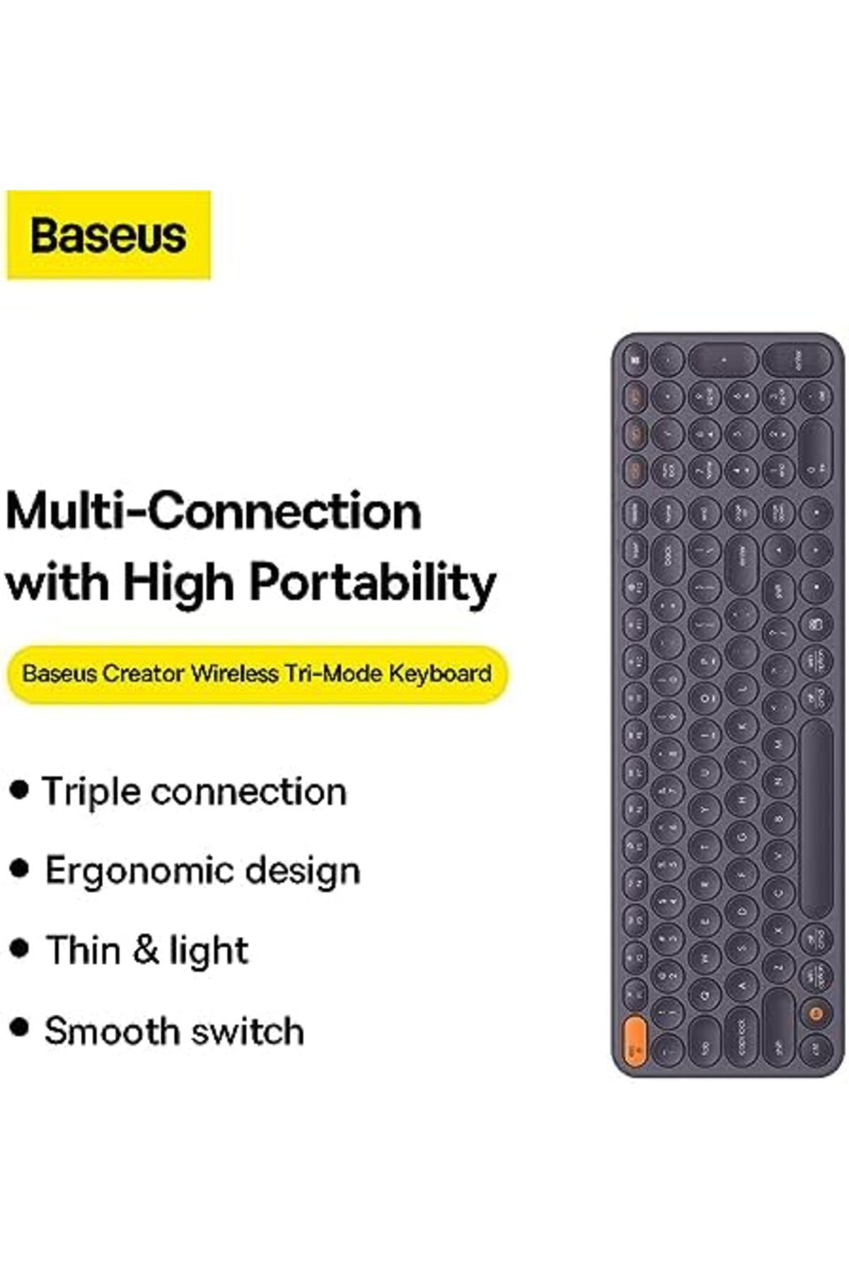 Baseus-لوحة مفاتيح لاسلكية لأجهزة الكمبيوتر المكتبية، K01B لوحة مفاتيح لاسلكية ثلاثية الأوضاع متعددة الأجهزة، مفاتيح فائقة النحافة 7