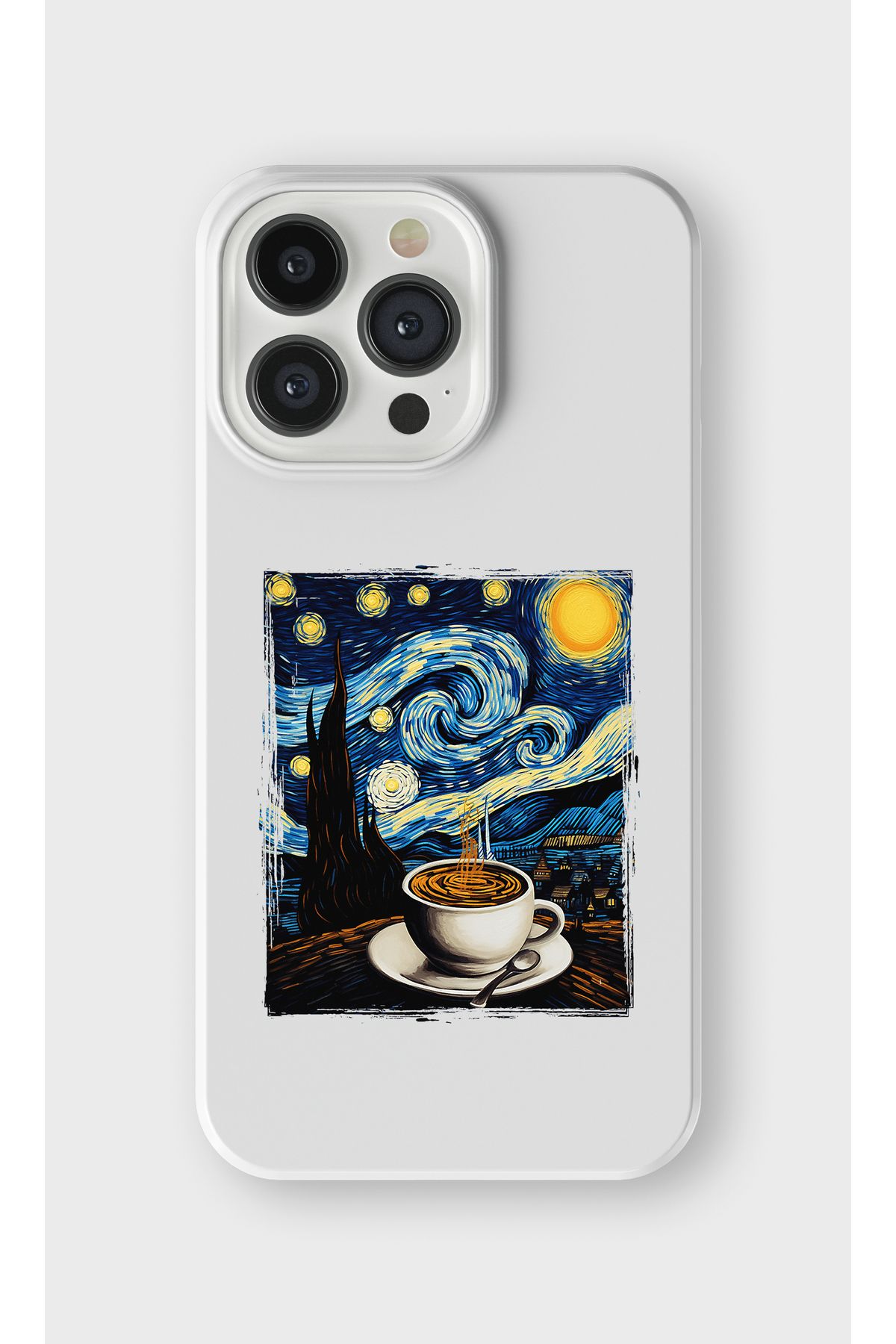 lelia iPhone 13 Pro Uyumlu Van Gogh Tasarımlı İçi Kadife Lansman Beyaz Silikon Kılıf