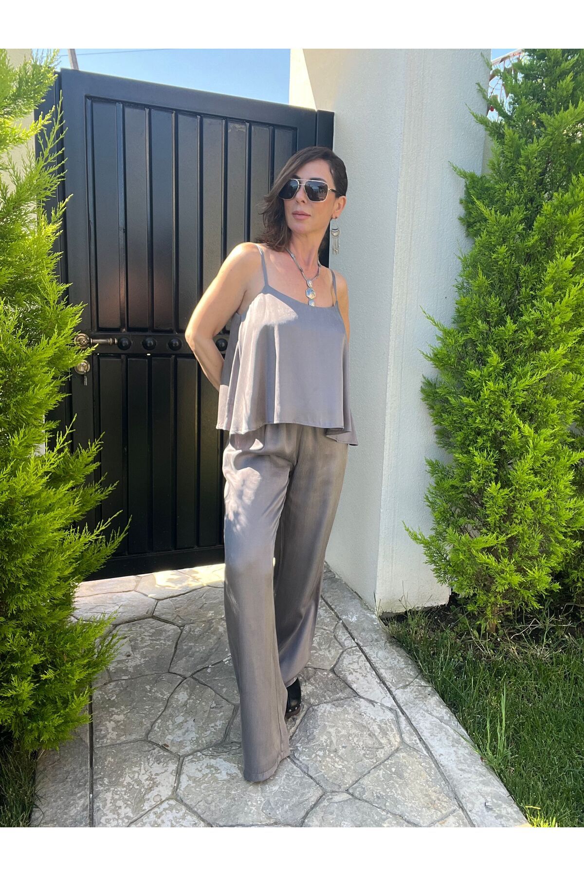 ABBRA Kadın Askılı Bluz Pantolon Takım