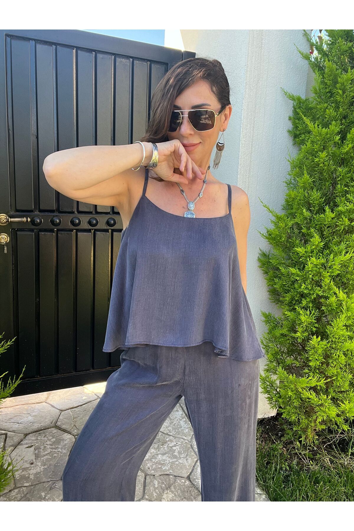 ABBRA Kadın Askılı Bluz Pantolon Takım