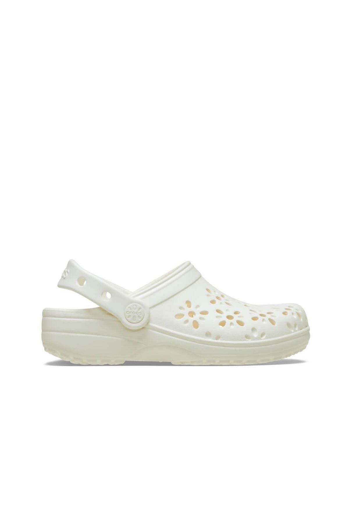 Crocs Classic Floral Cut Out Clog Kadın Terlik - Ekru