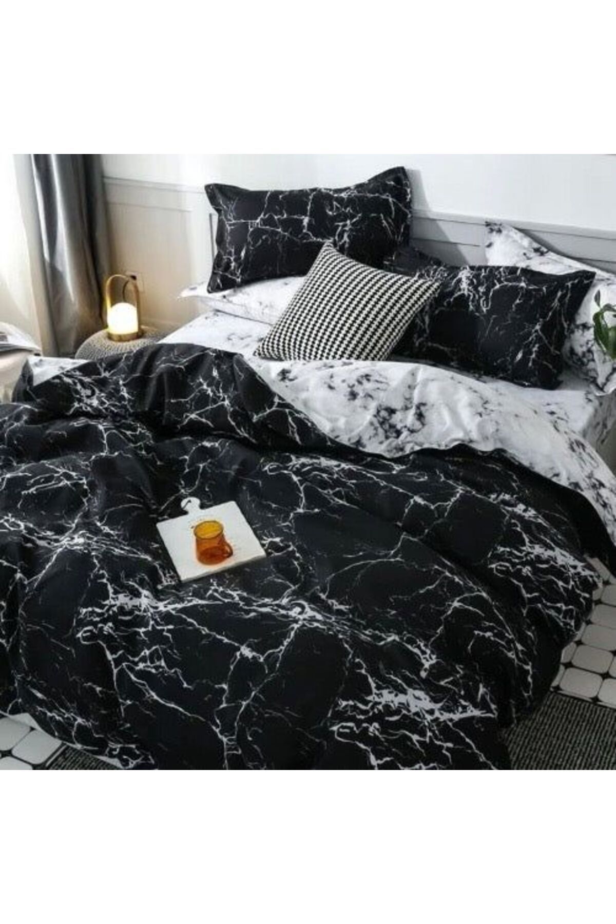 LUNA HOME-Single Size Bedding Set 4 Pieces Without Filler, marble design. 3