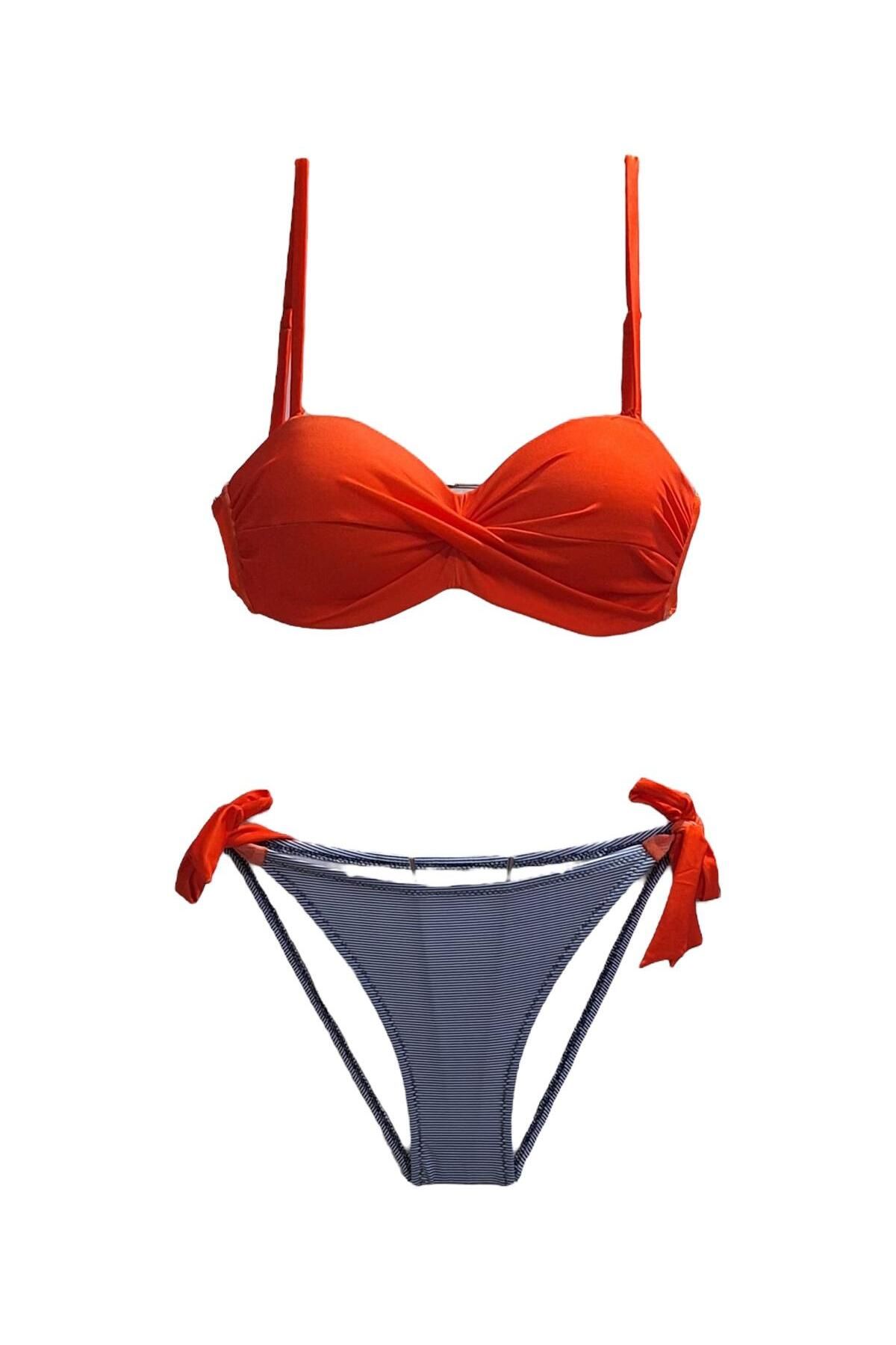 TooHot Kadın Kırmızı Straplez İp Bağlı Bikini Takımı