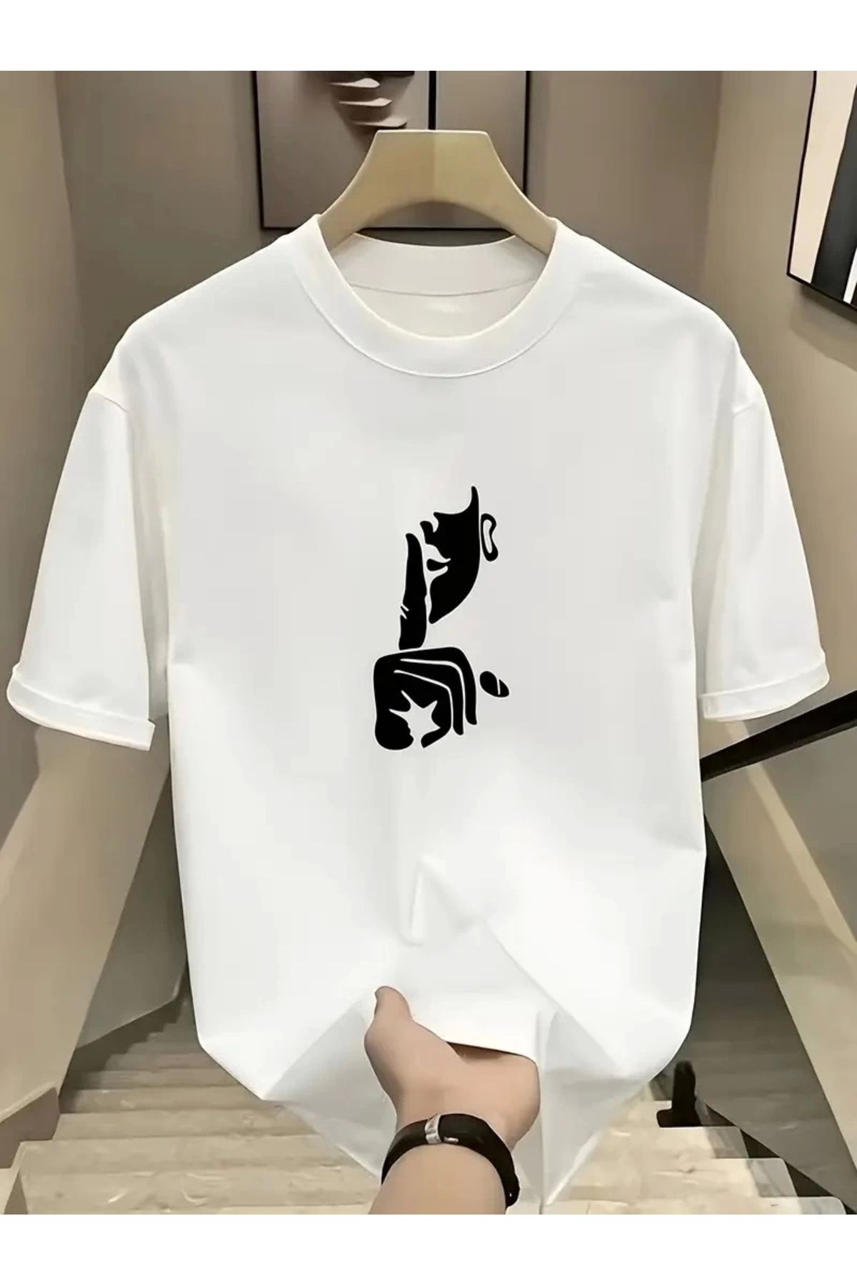 Tam12den Home Rahat Bisiklet Yaka Tişört, Yaratıcı Karikatür Baskı - Yumuşak Polyester, Her Mevsim Giyilebilir- Be