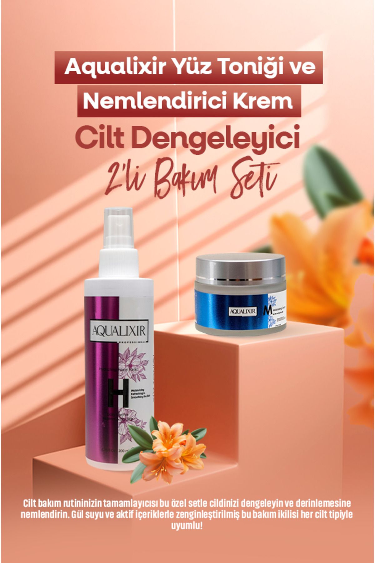 AQUALIXIR PROFESSIONAL Yüz Toniği Ve Nemlendirici Krem 2’li Cilt Dengeleyici Bakım Seti