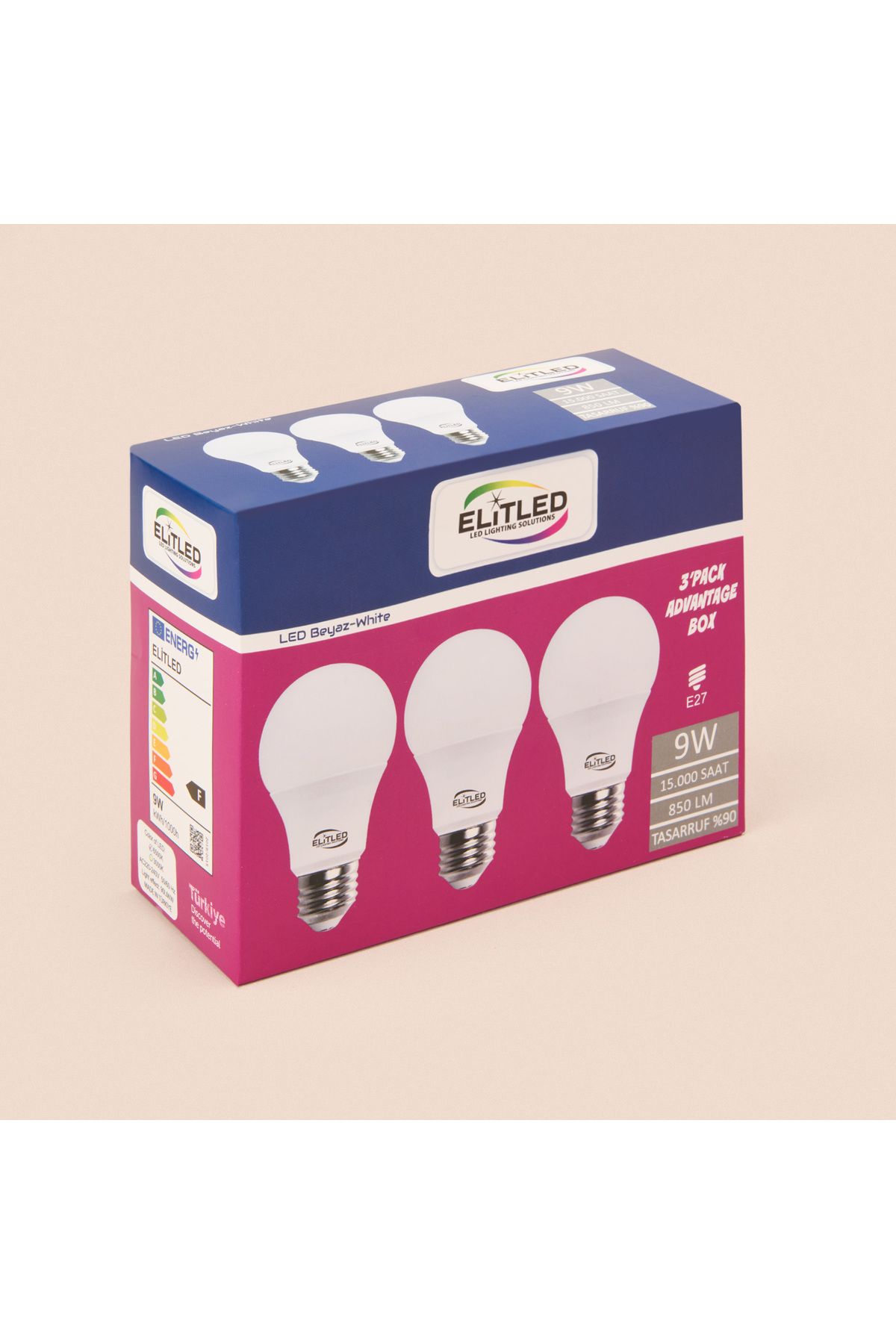 ELİTLED Elitled 9W E27 800Lm 3'lü Led Ampul - 6500K - Beyaz Işık
