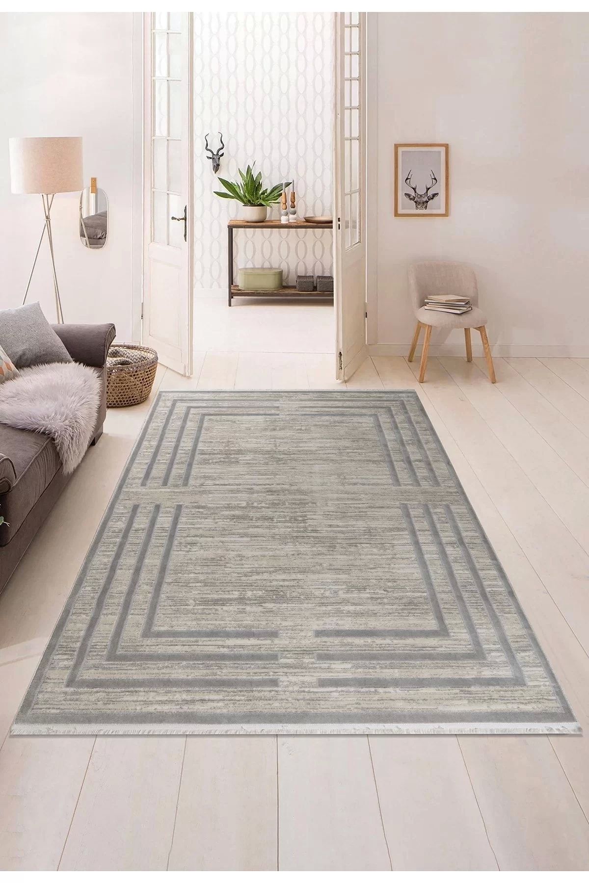 PetraHomeLiving Pyramid Modern Salon ve Oturma Odası Halısı - Krem Gri