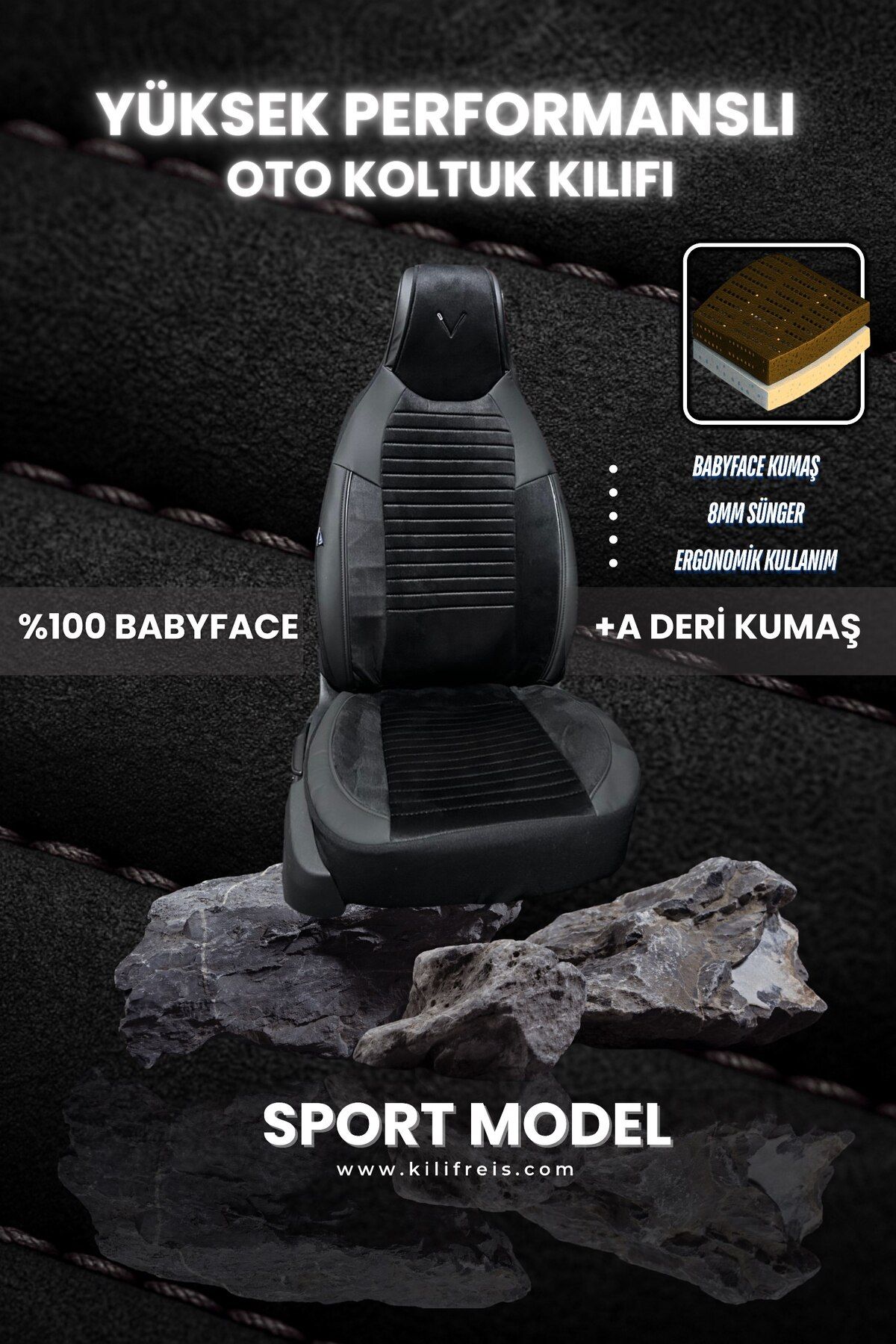 SPORT SERİSİ - SİYAH BABYFACE KUMAŞ ve DERİ KOLTUK KILIFI VE BAŞLIĞI & FULL SET