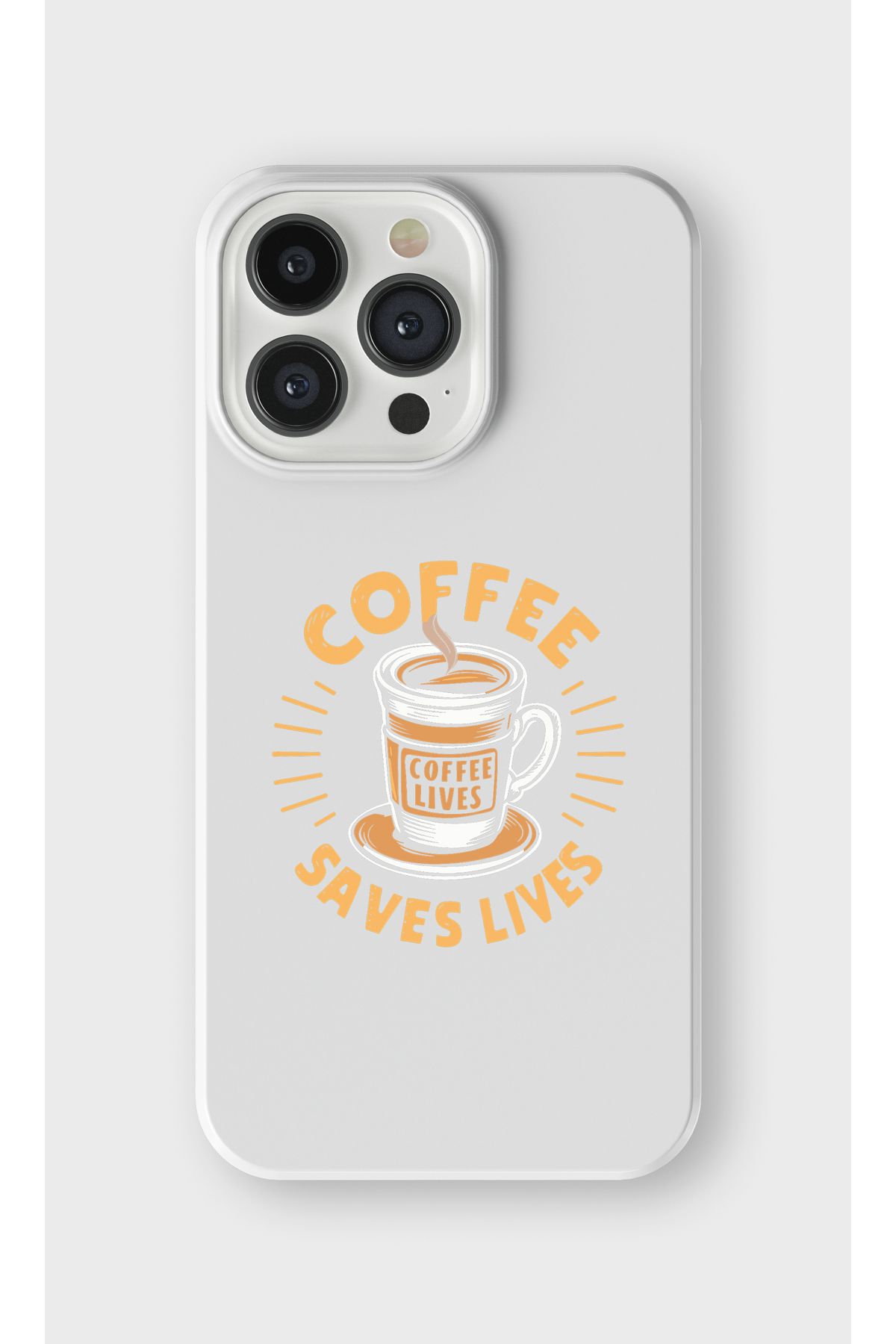 lelia iPhone 13 Pro Max Uyumlu Coffee Save Lives Tasarımlı İçi Kadife Lansman Beyaz Silikon Kılıf