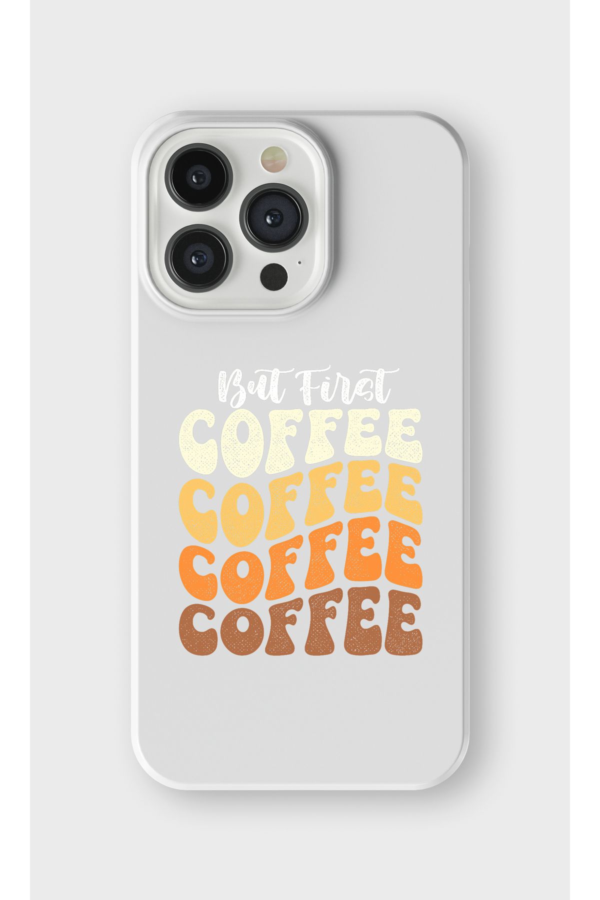 lelia iPhone 13 Pro Max Uyumlu Renkli Coffee Yazı Tasarımlı İçi Kadife Lansman Beyaz Silikon Kılıf