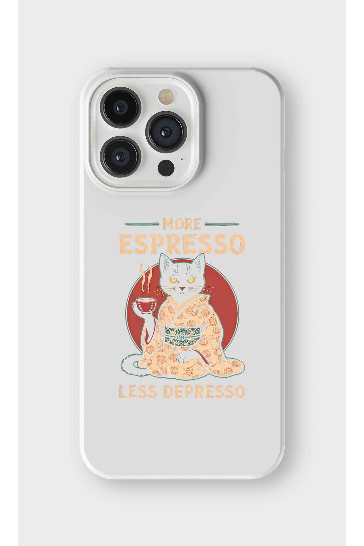 lelia iPhone 16 Pro Max Uyumlu Espresso Tasarımlı İçi Kadife Lansman Beyaz Silikon Kılıf