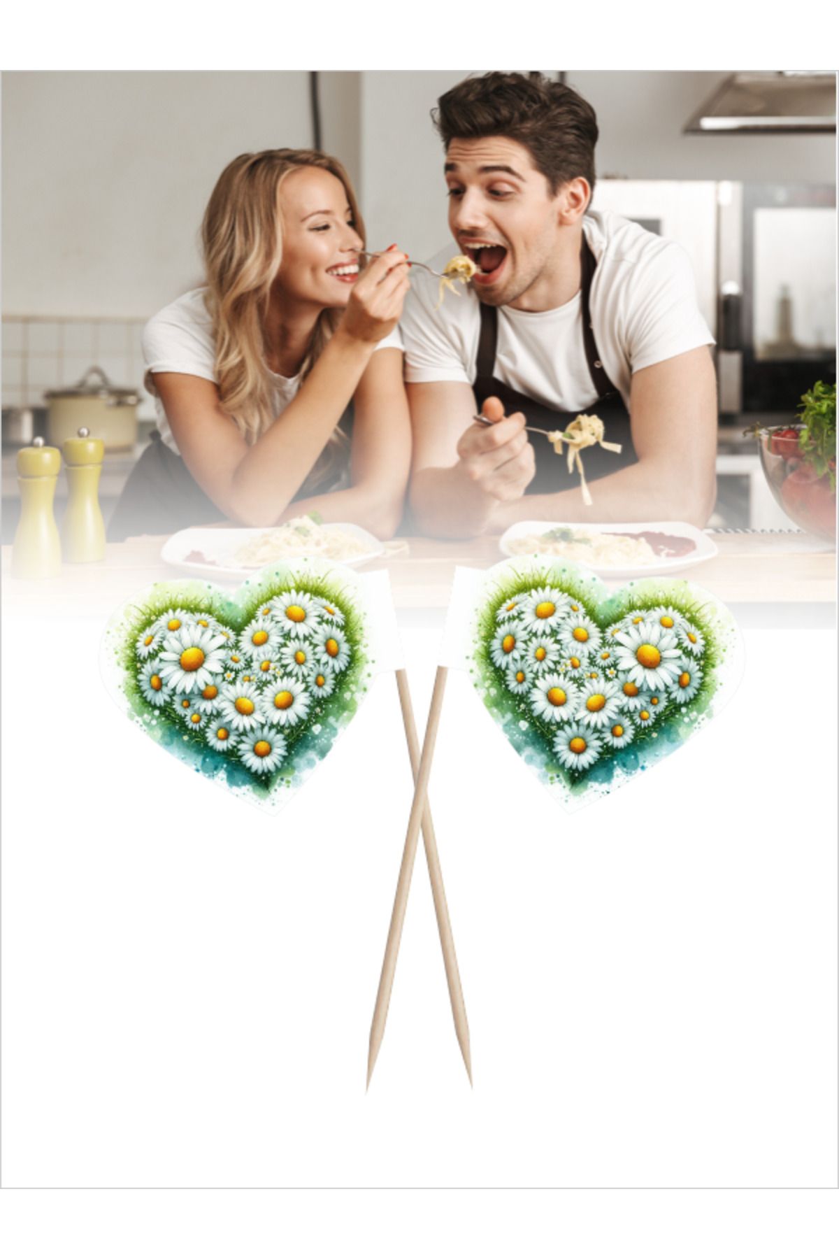 Home 🌼❤️ Papatyalı Kalpli Bayrak Kürdan – 10cm 30 Adet