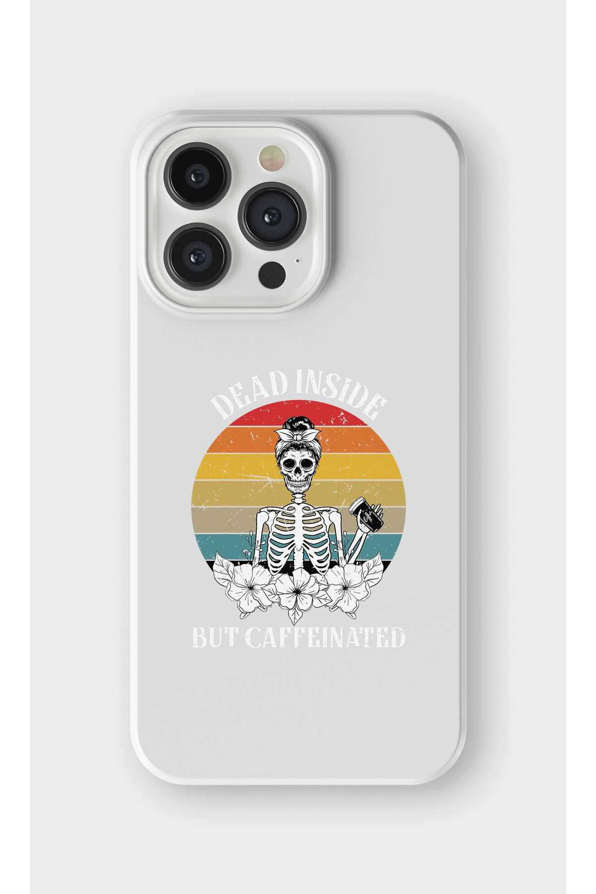 lelia iPhone 13 Pro Uyumlu Dead Inside İskelet Tasarımlı İçi Kadife Lansman Beyaz Silikon Kılıf
