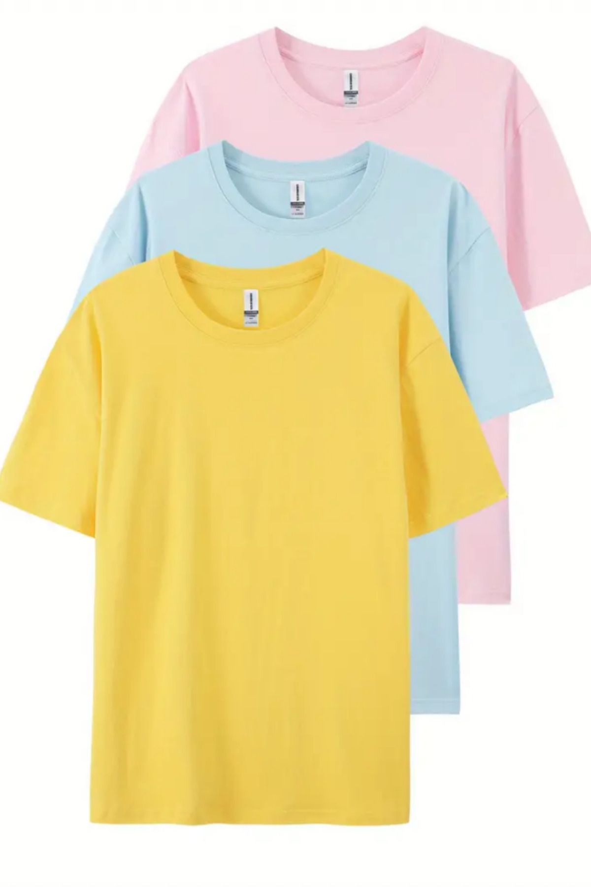 BLUE STREET Pembe Bebe Mavi Sarı 3'lü Basic Bisiklet Yaka T-shirt
