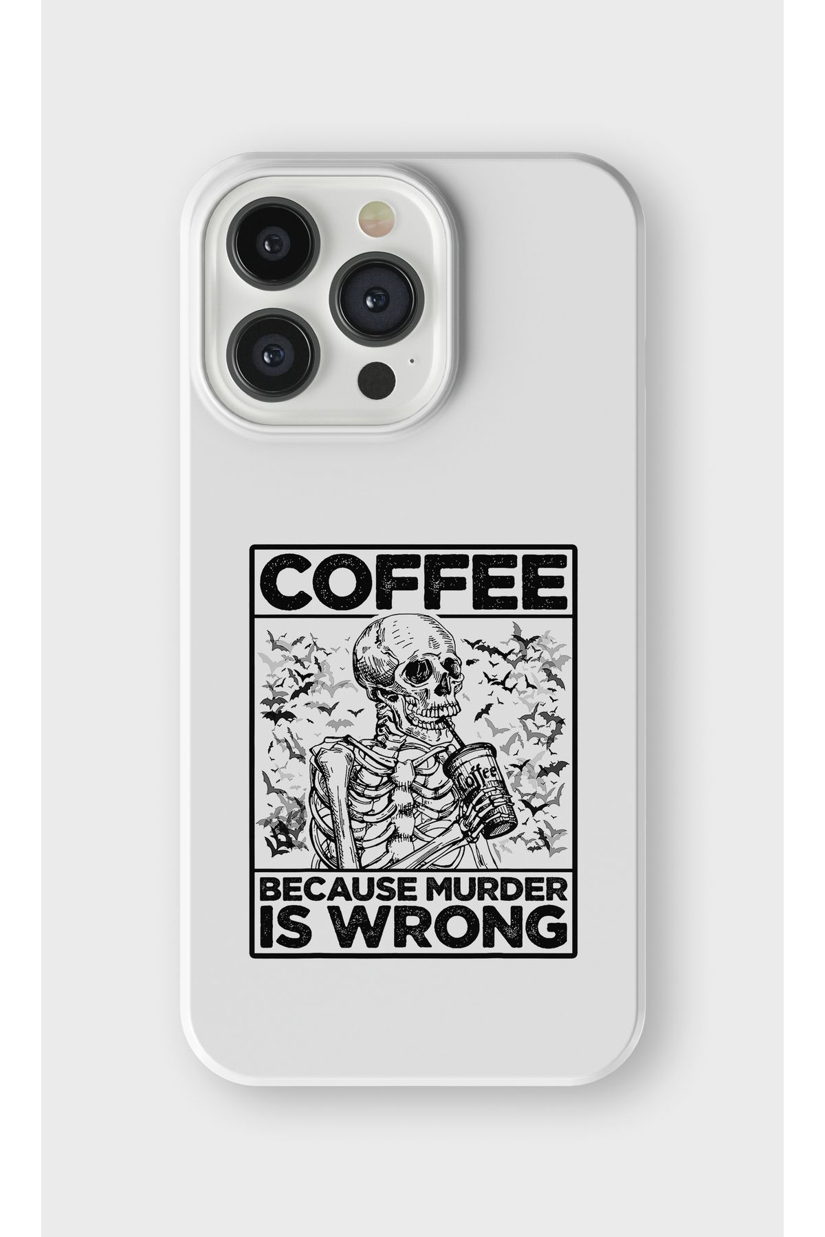 lelia iPhone 13 Pro Uyumlu Komik İskelet Tasarımlı İçi Kadife Lansman Beyaz Silikon Kılıf