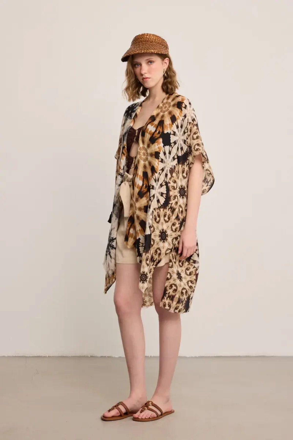 Gusto Desenli Kimono - Bej