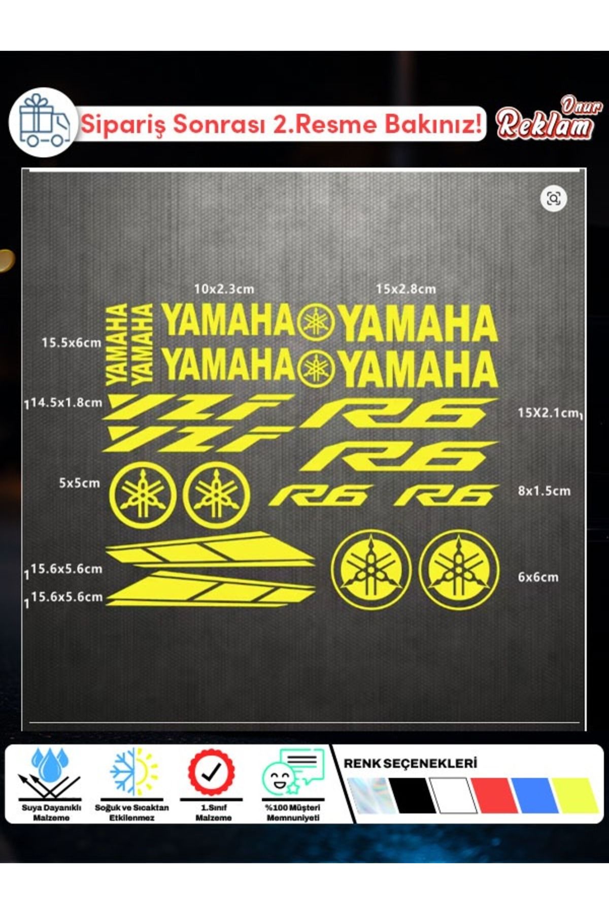 Onur Reklam Yamaha R6 Sticker Seti – Suya ve Güneşe Dayanıklı 16’lı Sticker Paketi