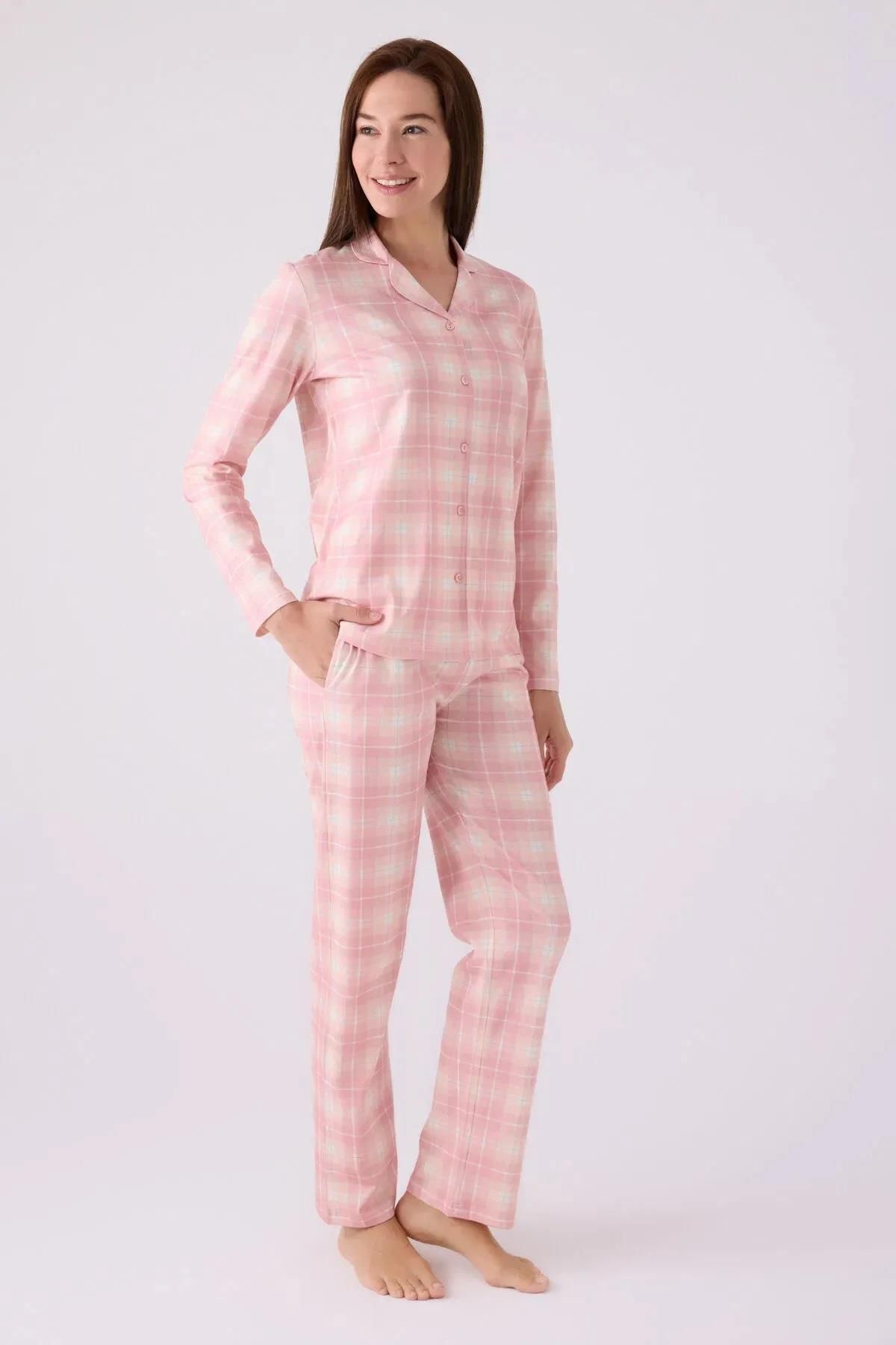 Pierre Cardin Kadın Ekose %100 Pamuk Düğmeli Pijama Takım