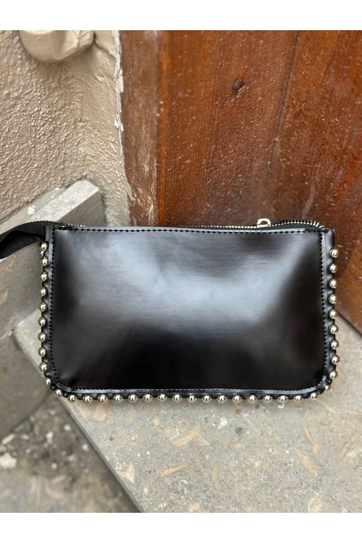 moda paketi Zincir Detaylı Metal Top Aksesuarlı Siyah Kadın Omuz & El Çantası