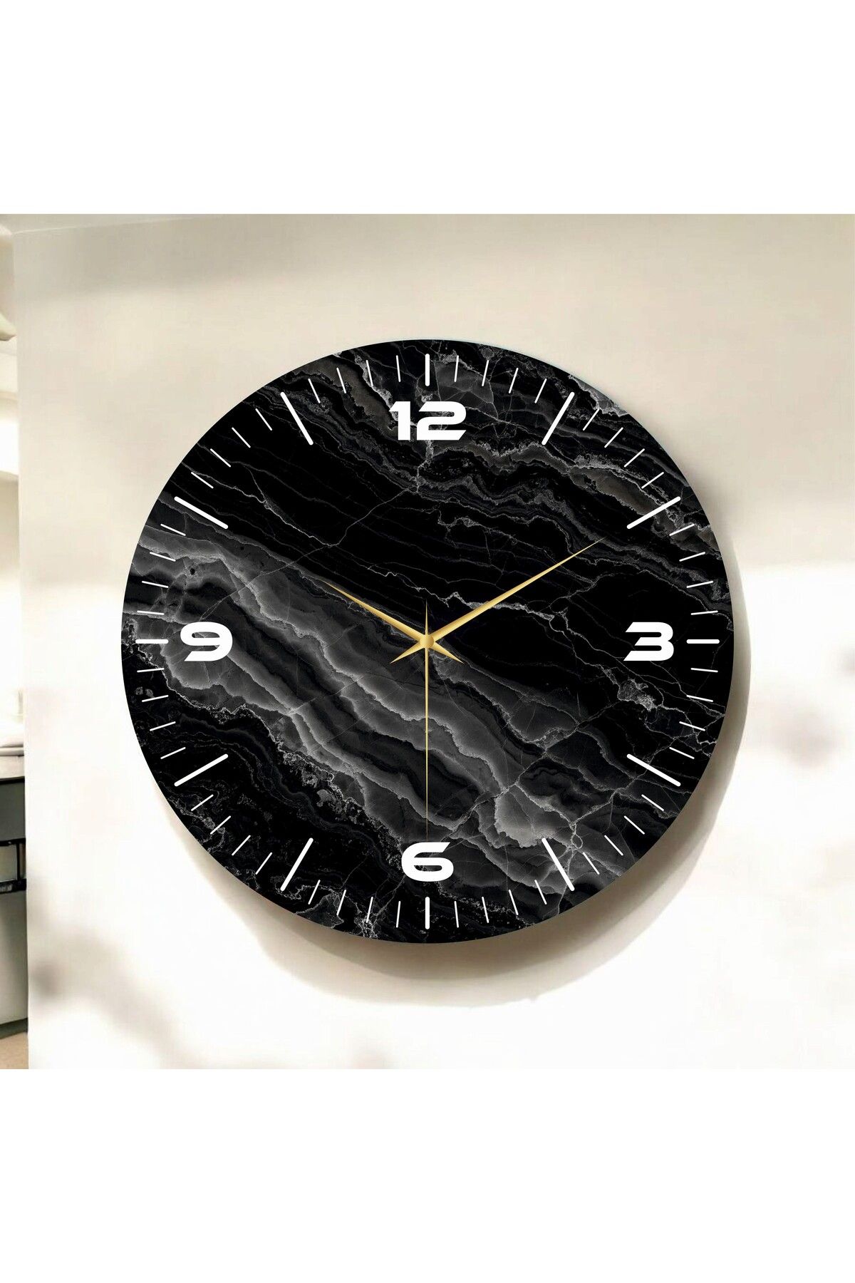 AA Shop Renkli Baskı Mermer Desenli Sayılı Hediyelik Ahşap Sessiz Duvar Saati 50cm