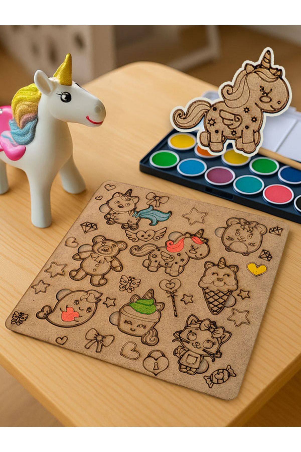 Premium Ant Unicorn Temalı Ahşap Boyanabilir Puzzle Aktivite Oyunu