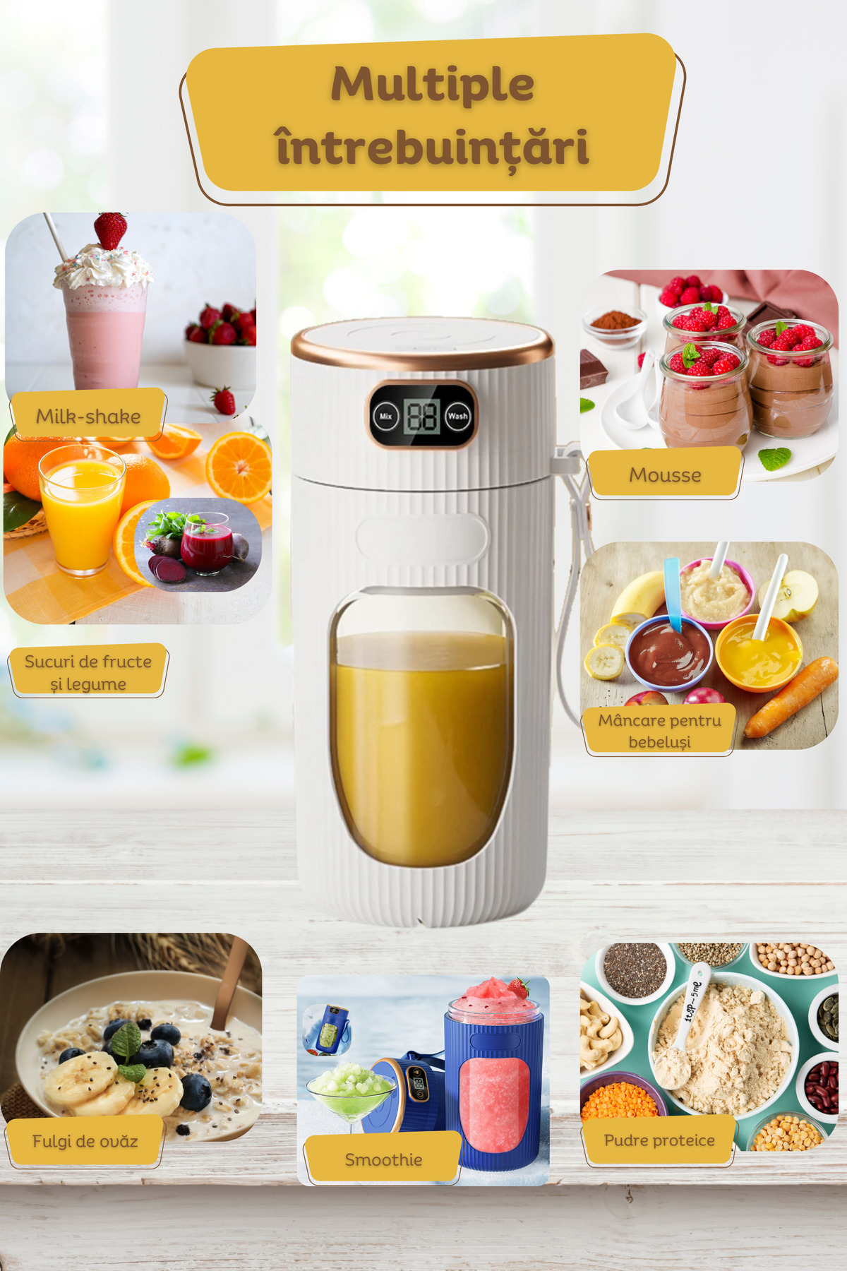 clickzu-Portable blender with 10 cutting blades for smoothies, juices and purees, 400 ml capacity, 9