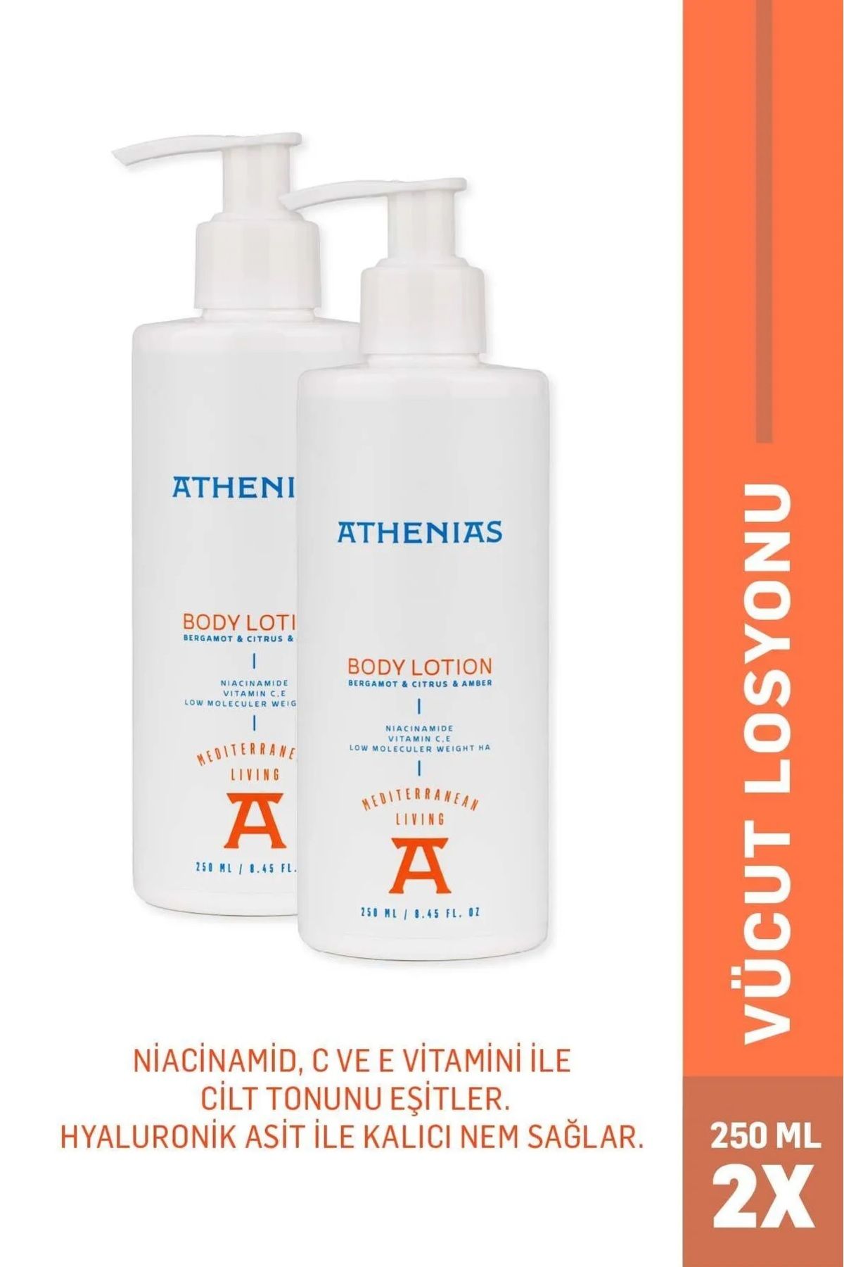 Athenias 2'li Athenias Niacinamide, E Ve C Vitaminli Vücut Losyonu 250ml Uzun Süre NemCilt TonuEşit
