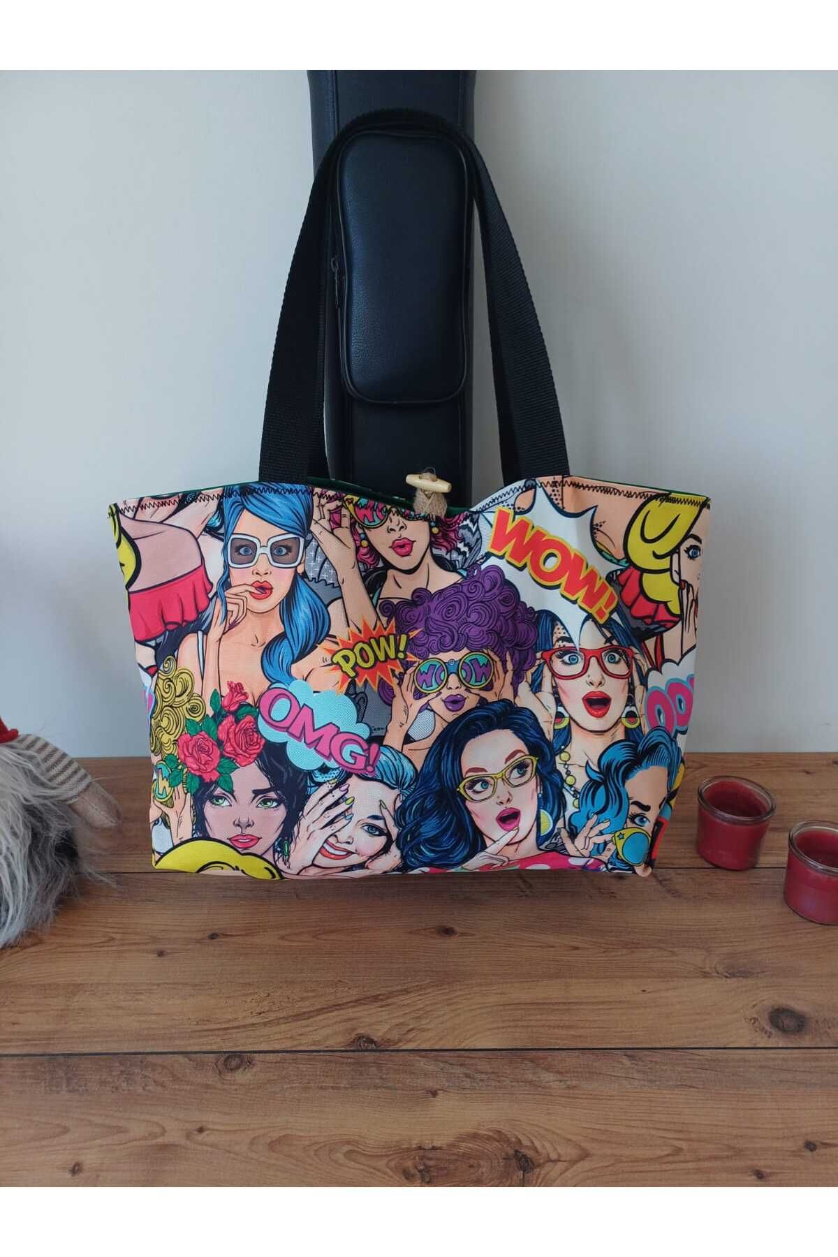 Tüylü Tükkan 35*50 cm Kadınlar Grafiti Plaj Omuz Çantası