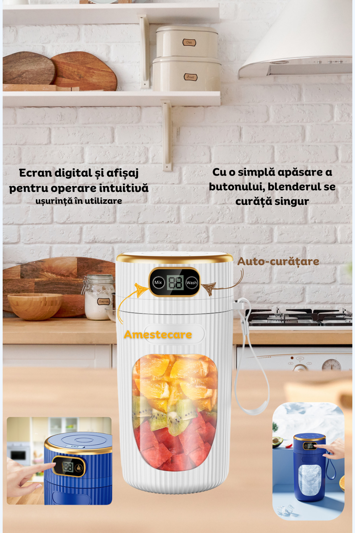 clickzu-Portable blender with 10 cutting blades for smoothies, juices and purees, 400 ml capacity, 6