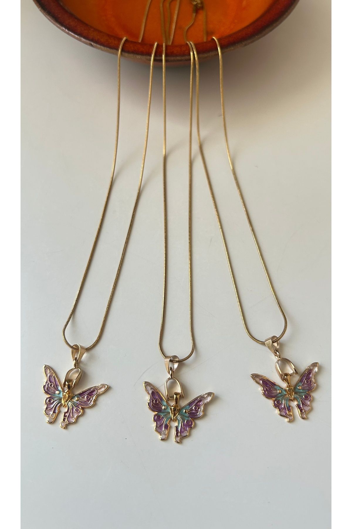 NapaDesignArt Yazlık Kadın Paslanmaz Çelik Gold Zincir Kelebek Kolye 45Cm - Mor Renk