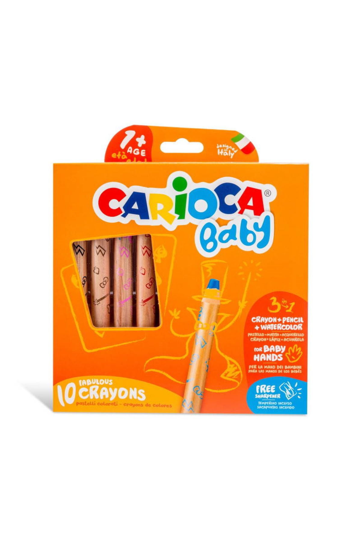 baby carioca CARİOCA JUMBO BEBEK AHŞAP GÖVDELİ BOYA KALEMİ 3 IN 1 10'LI KALEMTRAŞ HEDİYELİ +1 YAŞ