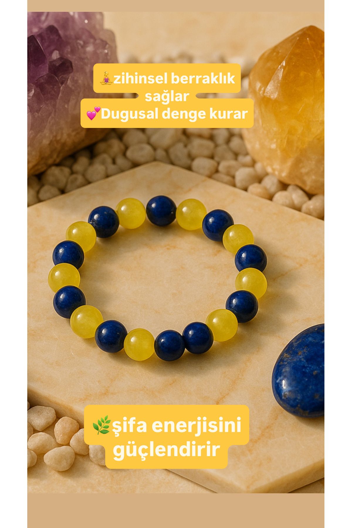 MODA 💙💛Fener Ruhunu Taşıyan Doğal Taş Kuvars Bileklik✨Güç, Sadakat Bir Arada