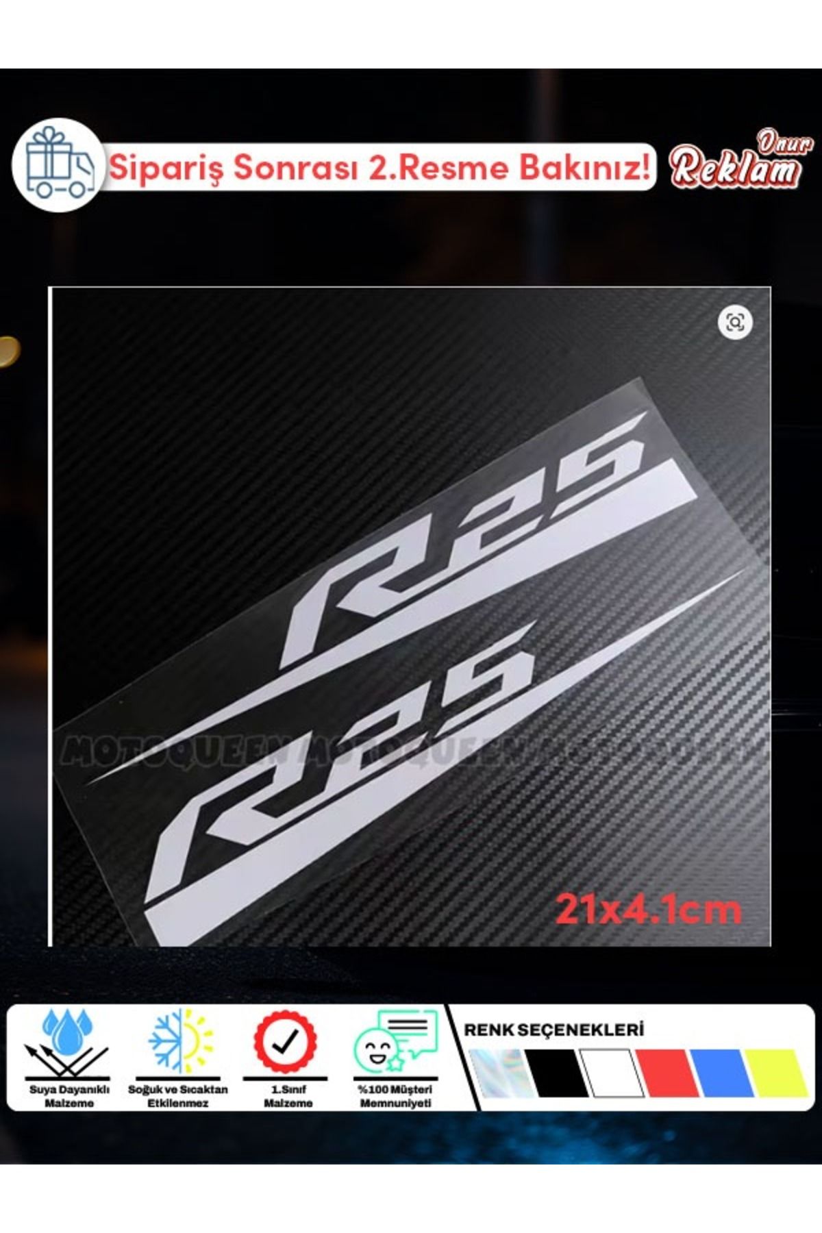 Onur Reklam Yamaha R25 Sticker – 2’li Takım, Suya Dayanıklı Çıkartma Seti (21x4.1 cm)