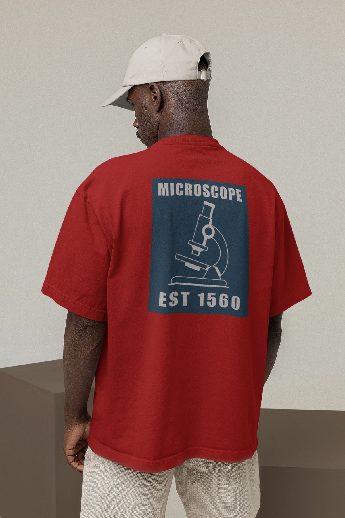 Uniquetex NUBENSE / MİKSE-14 - Oversize Unisex Mikroskop Baskılı Bordo Bisiklet Yaka T-shirt (Bilim Tişört)