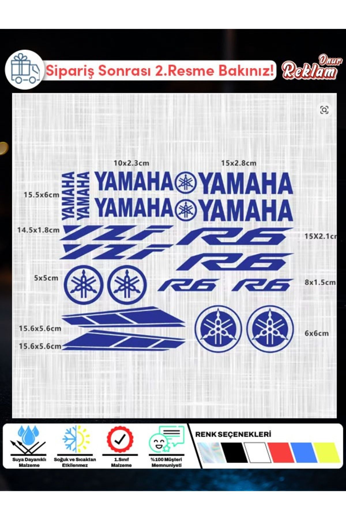 Onur Reklam Yamaha R6 Sticker Seti – Suya ve Güneşe Dayanıklı 16’lı Sticker Paketi