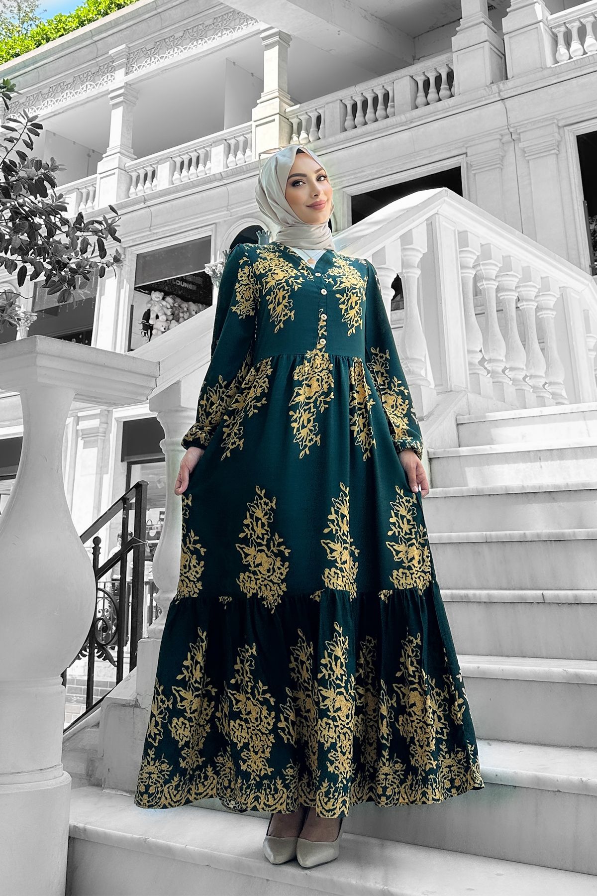 lizbutik Sultan Desenli Viskon Elbise