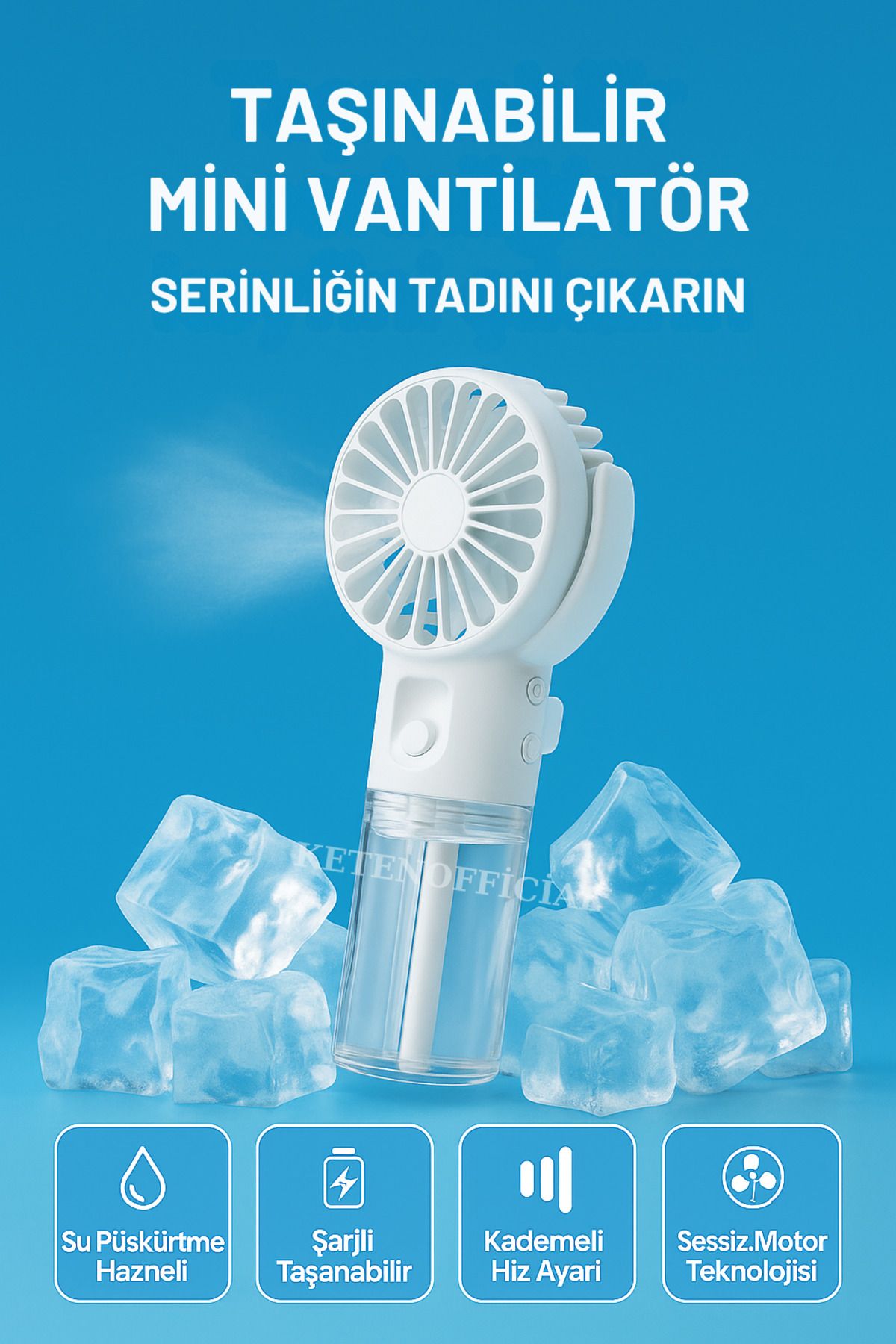KETENOFFİCİAL Su Hazneli Mini El Vantilatör USB Şarjlı Taşınabilir Yaz Serinletici Fan