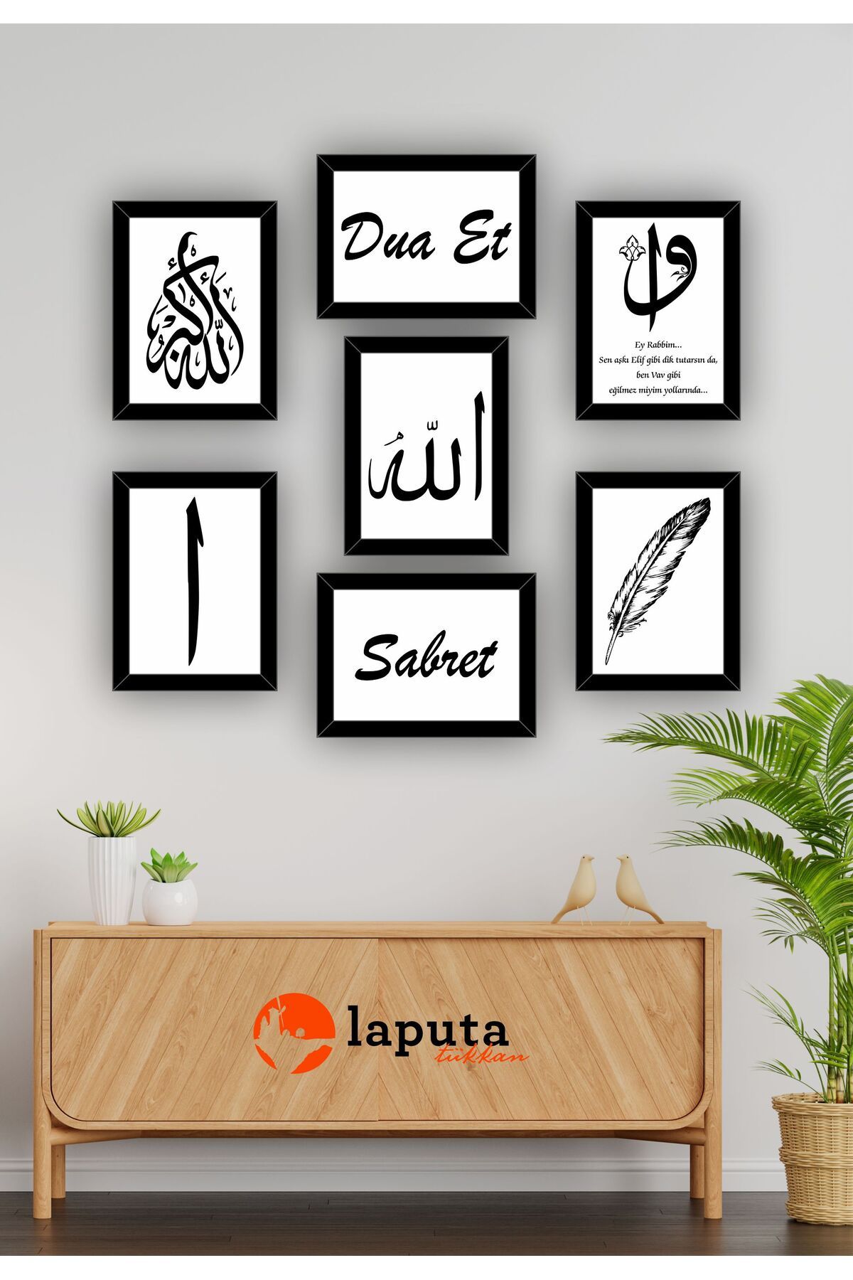 Laputa Tükkan 7 Parça Siyah Çerçeveli Dini Motifler Duvar Dekoru Model 1
