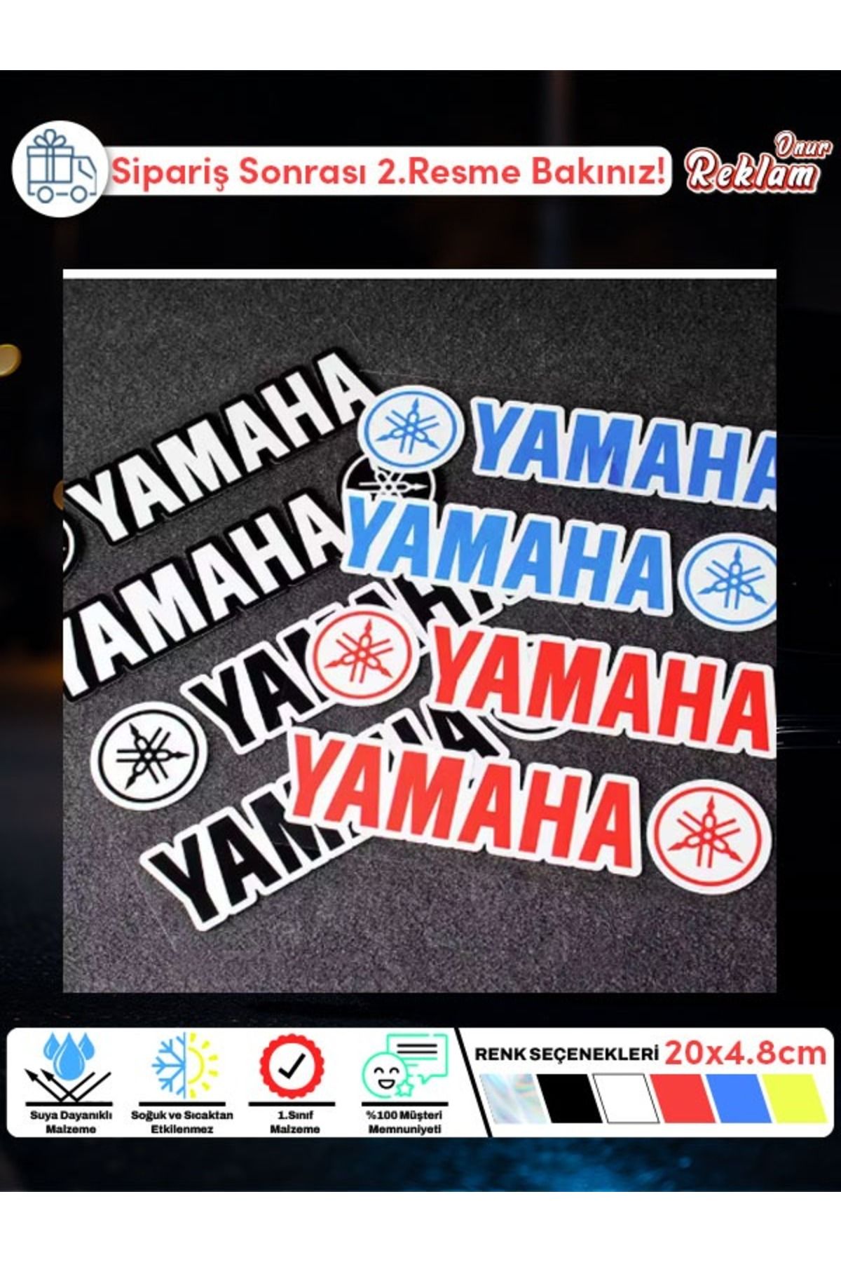 Onur Reklam Yamaha Logo Sticker Seti – 4’lü Siyah Beyaz Araba & Motosiklet Etiketi (20x4.8 cm)