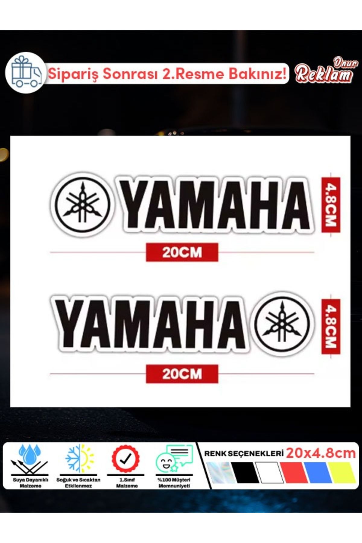 Onur Reklam Yamaha Logo Sticker Seti – 4’lü Siyah Beyaz Araba & Motosiklet Etiketi (20x4.8 cm)