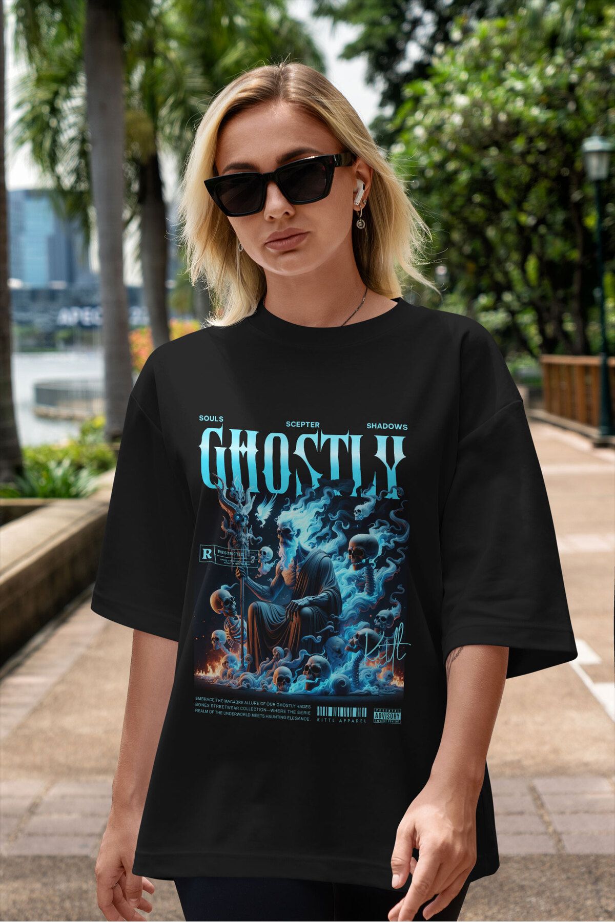 ELFAMİ Unisex Erkek/Kadın GHOSTLY Renkli Özel Baskılı Oversize Pamuklu Bisiklet Yaka T-Shirt Tişört
